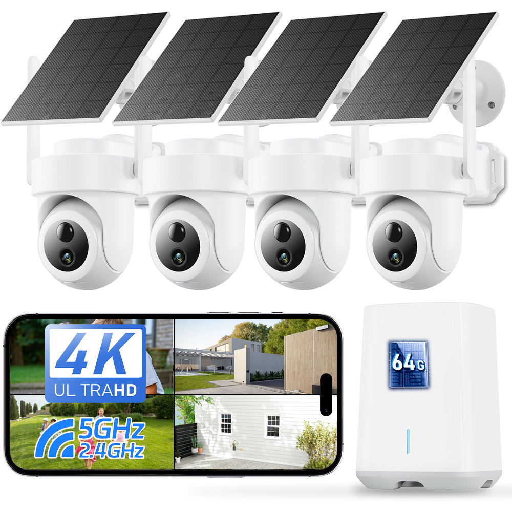Home Security Cameras Wireless - 8MP 4K Solar Camera System 4-Cam