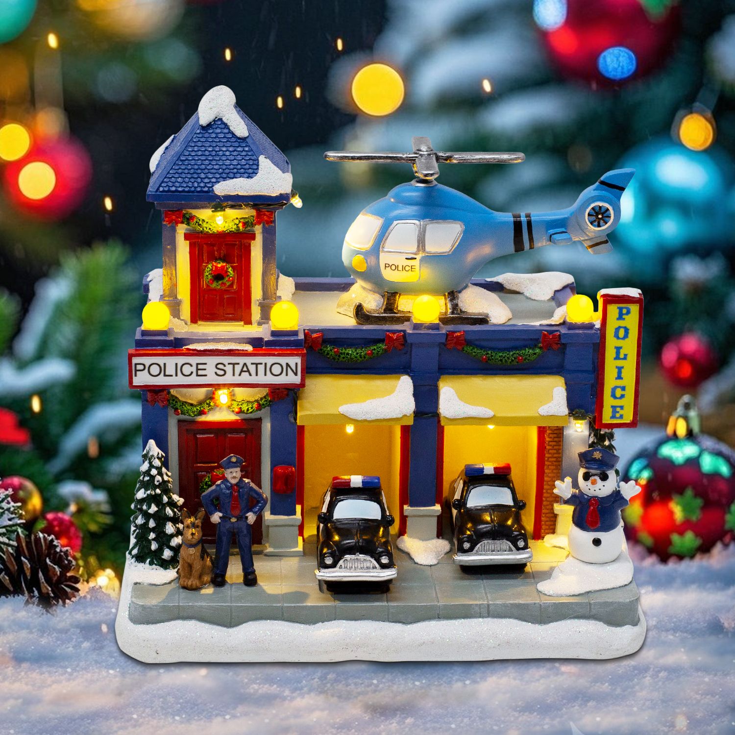 Home Security Police - Animated Christmas Village Police Station Lighted