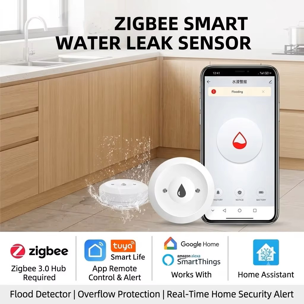 ZigBee 3.0 Smart Water Leak Se - огляд і ціна Home Security Systems Wireless